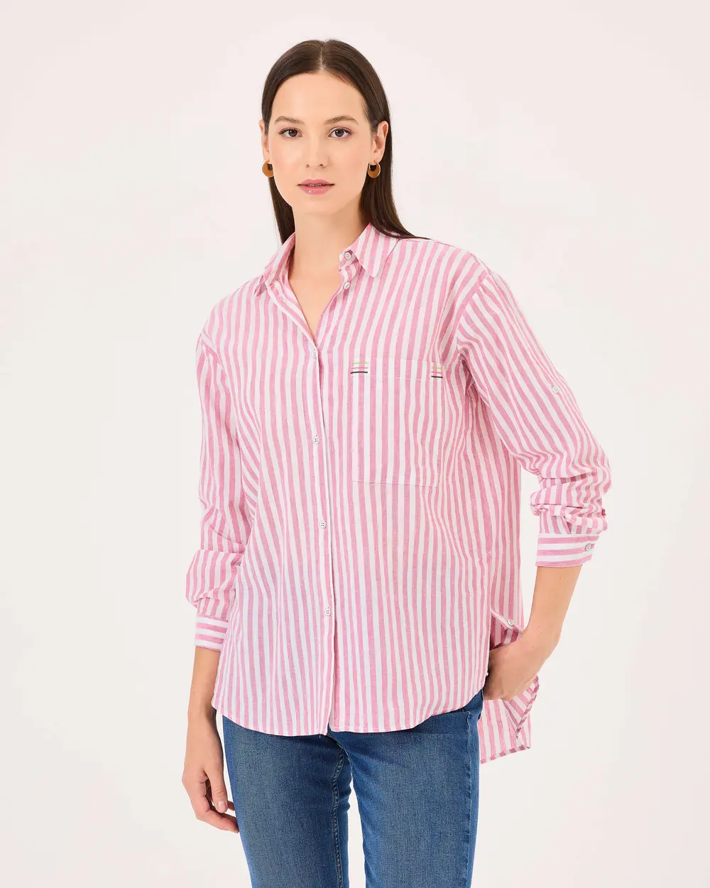 Striped Pocket Detailed Long Sleeve Shirt