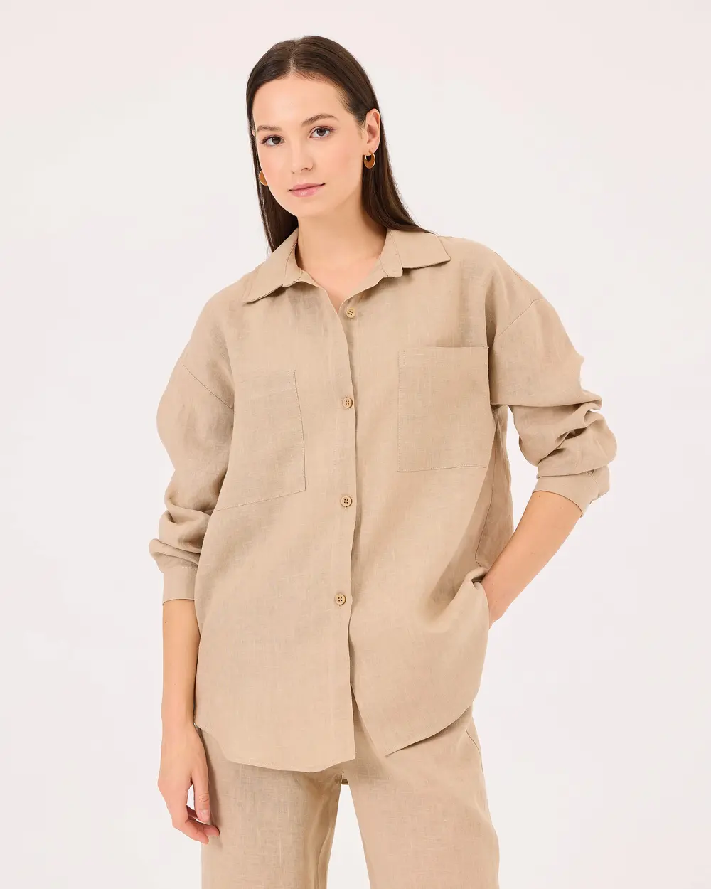 Buttoned Long Sleeve Linen Shirt