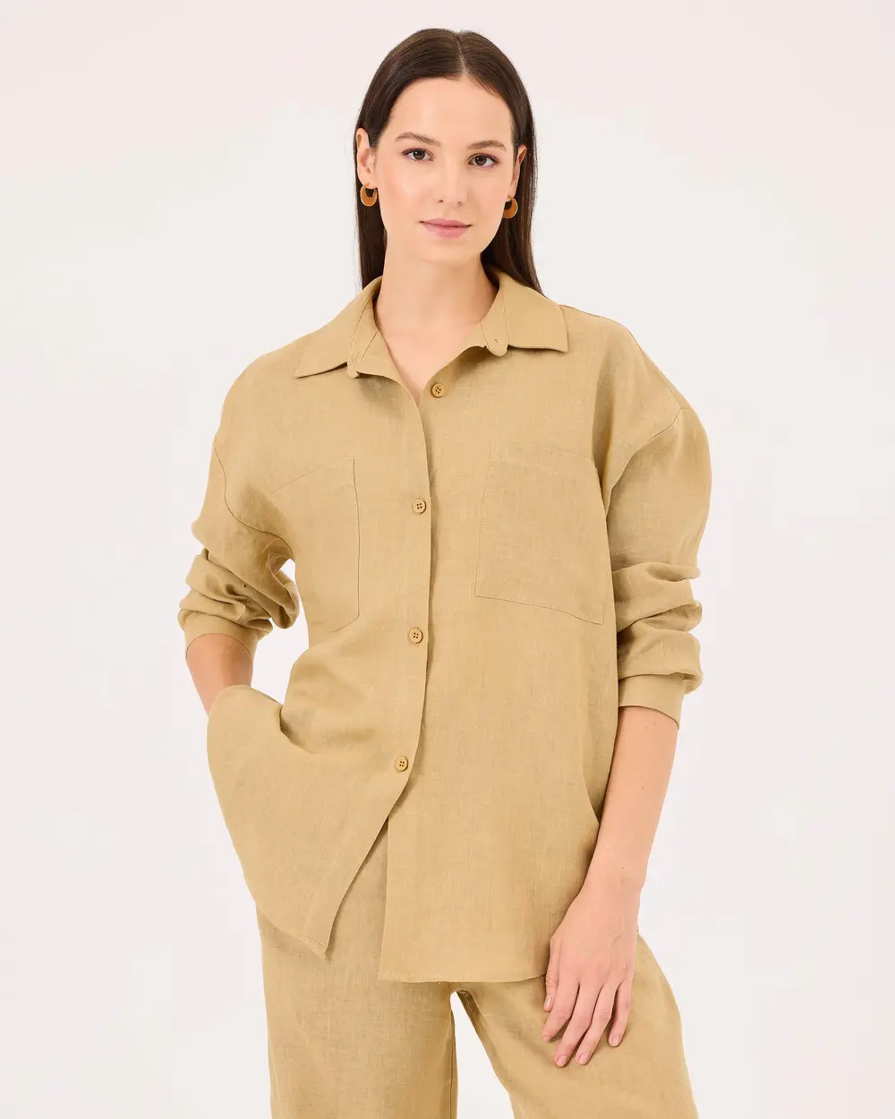 Buttoned Long Sleeve Linen Shirt