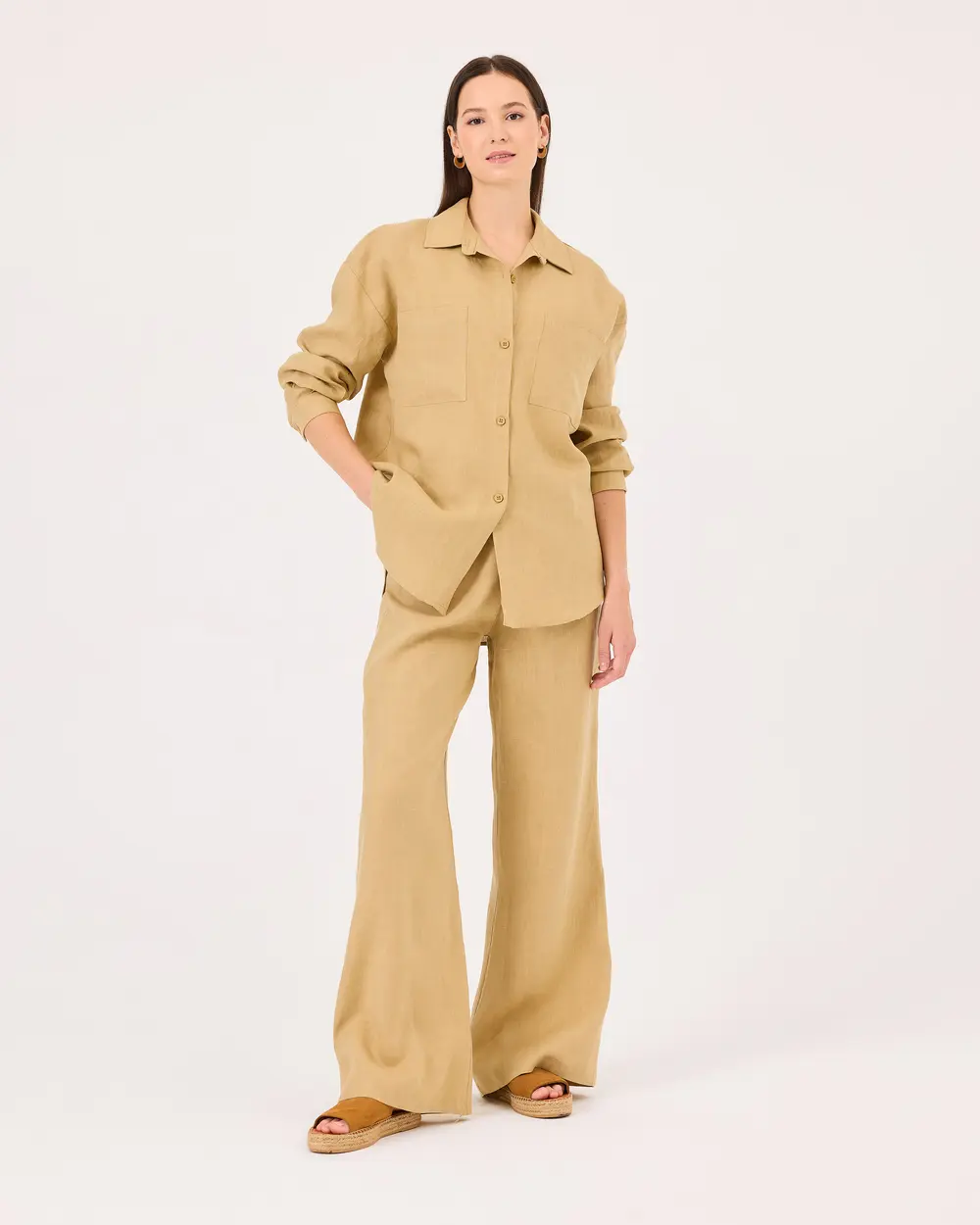 Buttoned Long Sleeve Linen Shirt