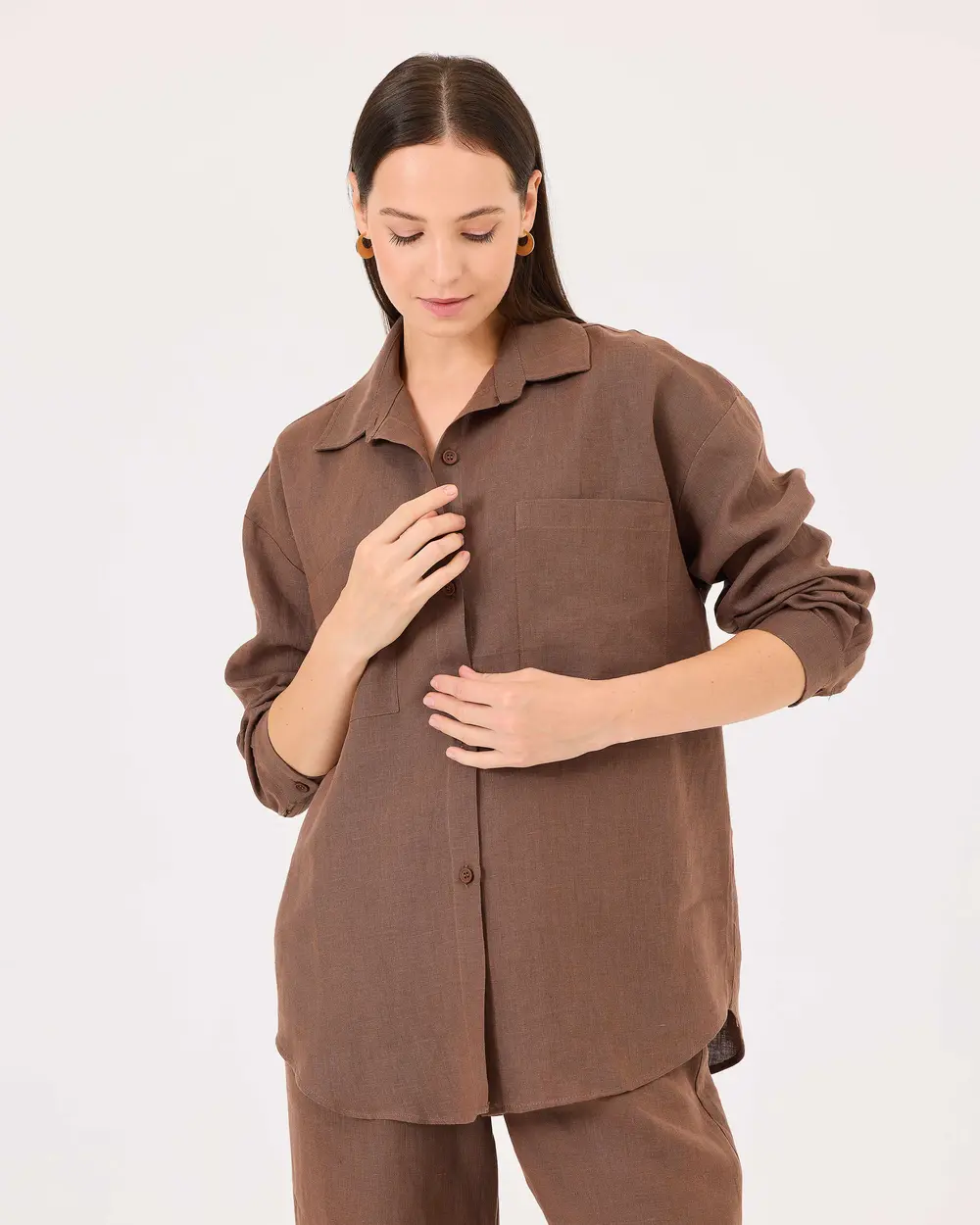 Buttoned Long Sleeve Linen Shirt