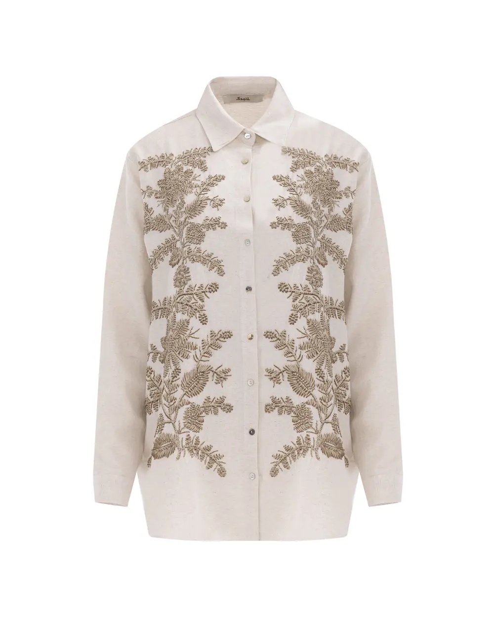 Embroidered Button Detailed Long Sleeve Shirt