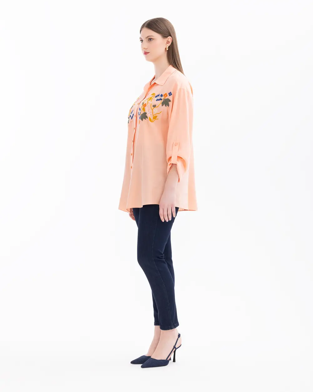 Plus Size Embroidered Long Sleeve Shirt