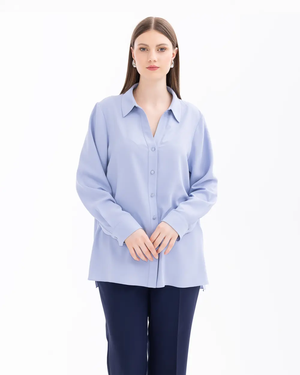 Plus Size Buttoned Long Sleeve Shirt