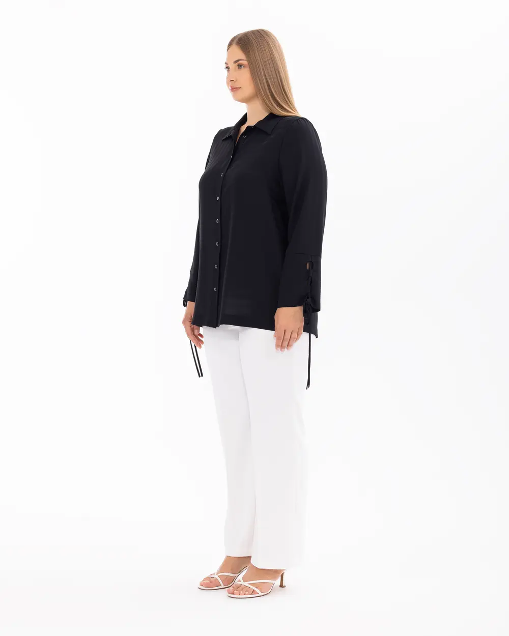 Plus Size Buttoned Shirt with Sleeve Detail