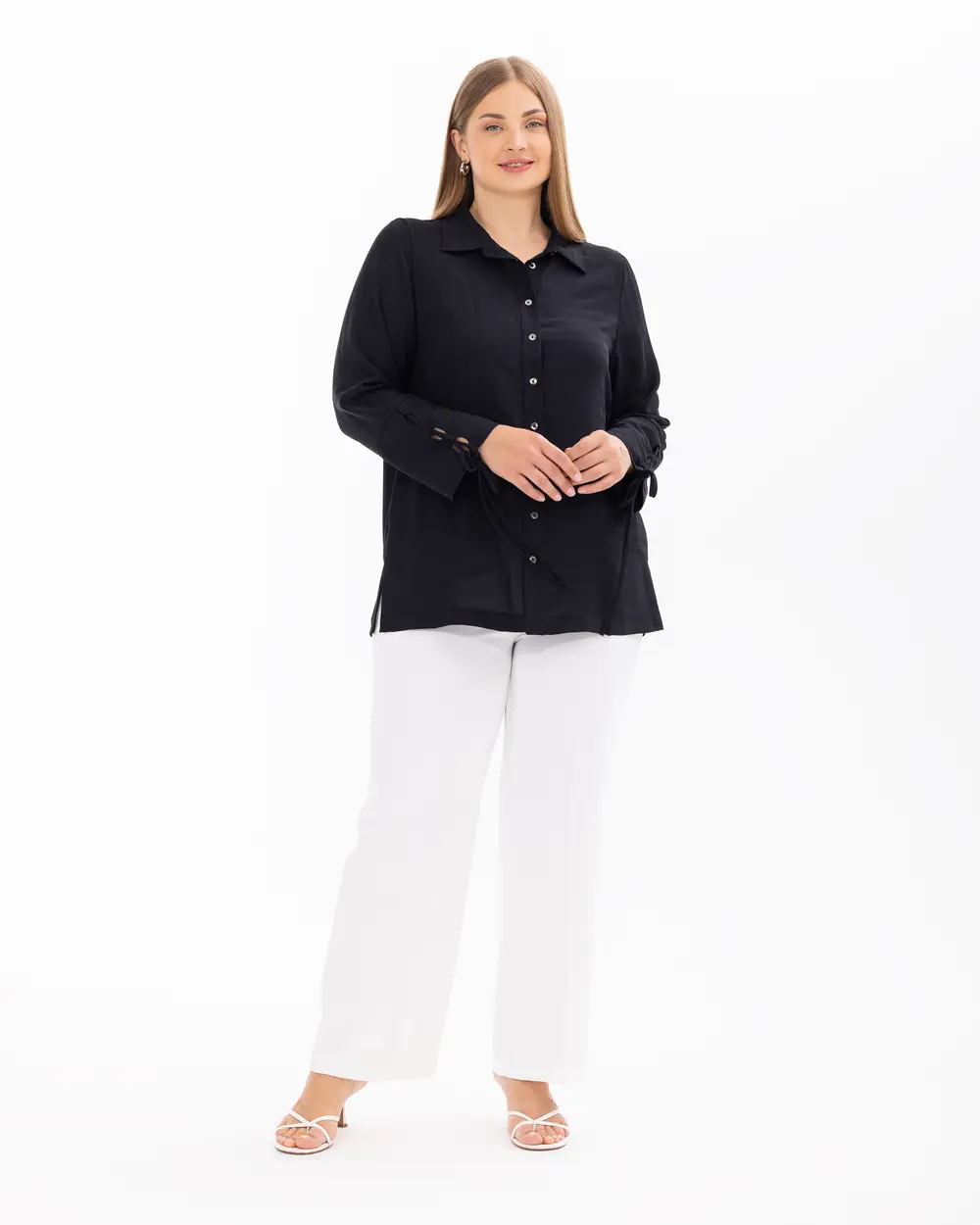 Plus Size Buttoned Shirt with Sleeve Detail