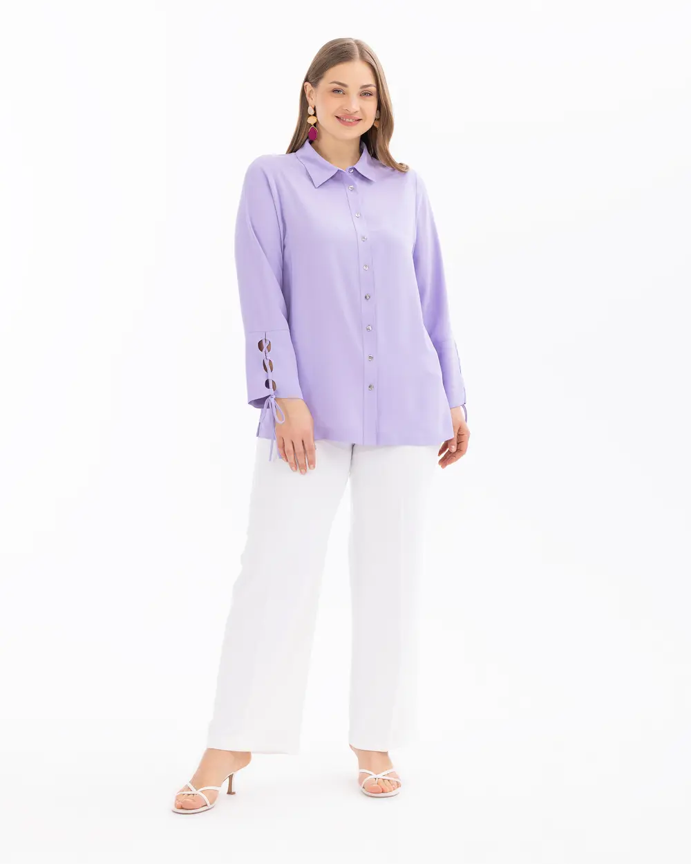 Plus Size Buttoned Shirt with Sleeve Detail