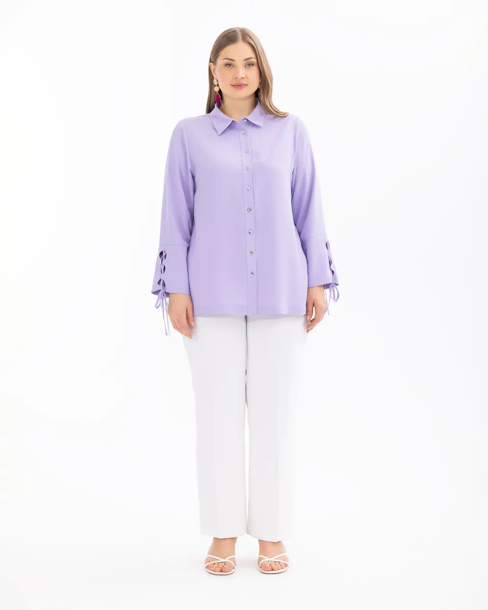 Plus Size Buttoned Shirt with Sleeve Detail