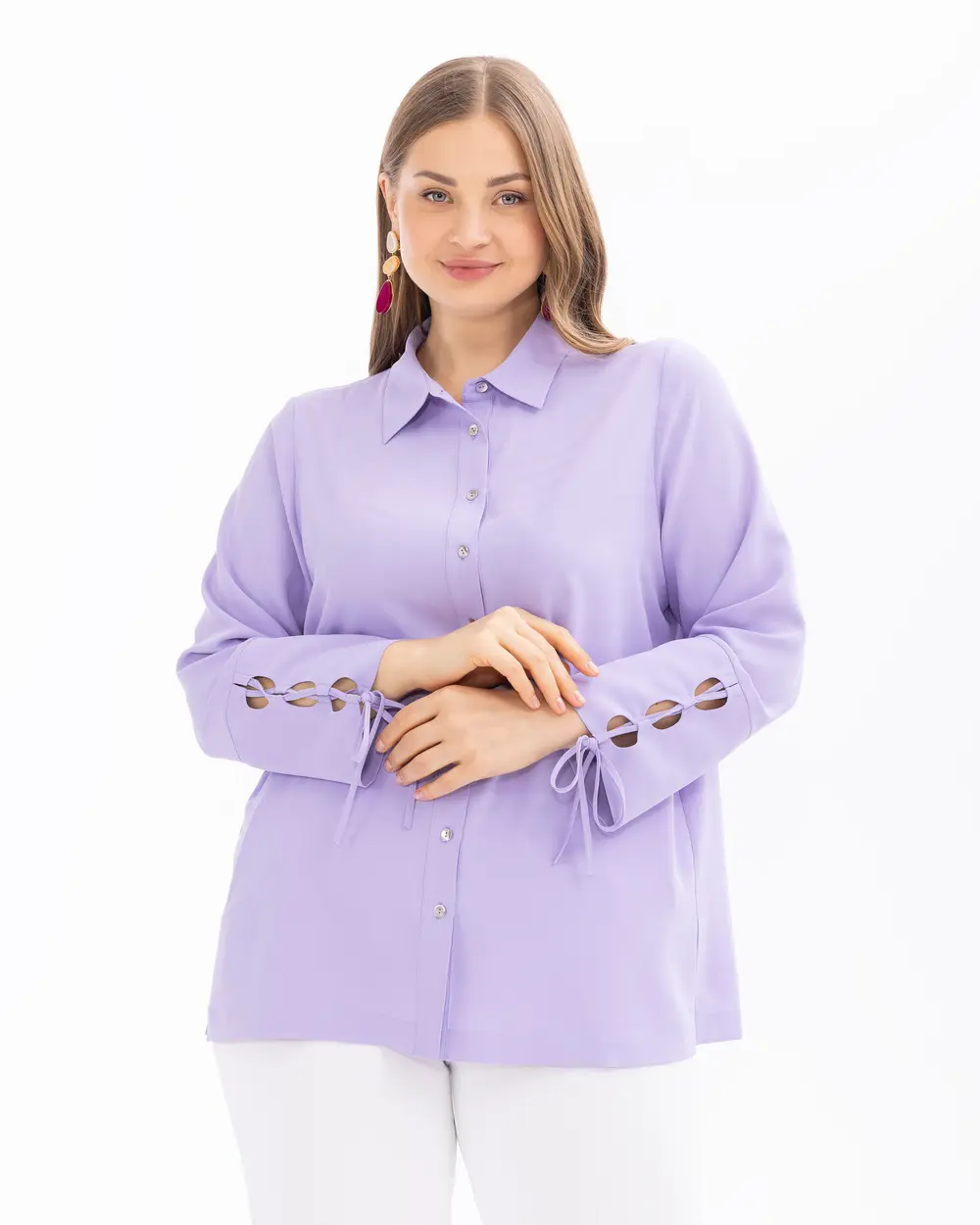 Plus Size Buttoned Shirt with Sleeve Detail