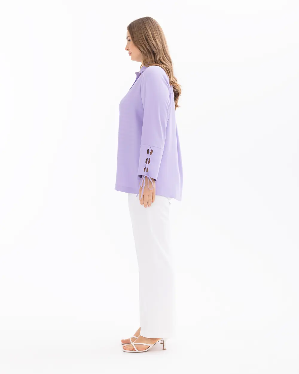 Plus Size Buttoned Shirt with Sleeve Detail