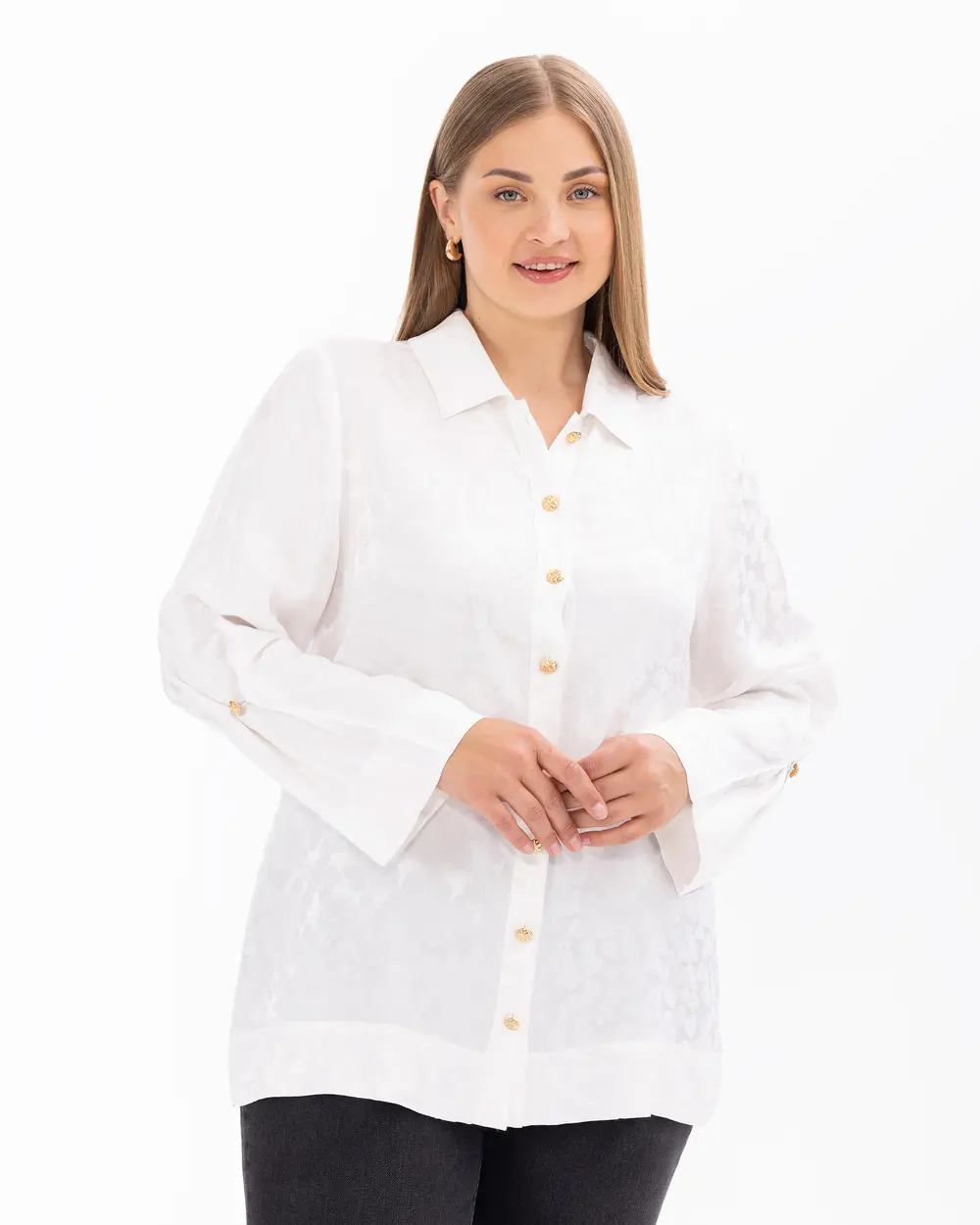 Plus Size Buttoned Sleeve Detailed Shirt
