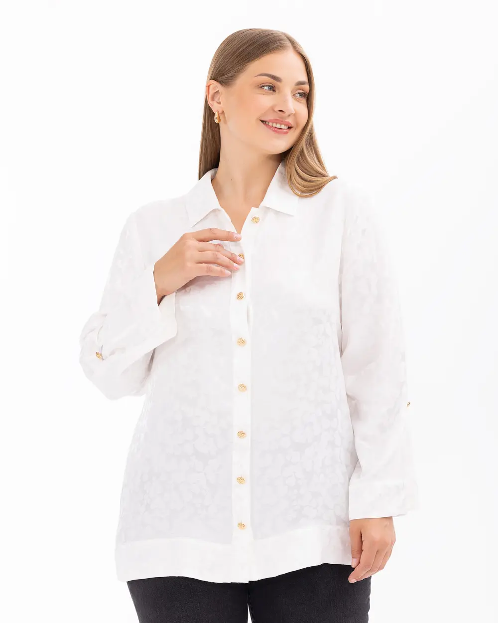 Plus Size Buttoned Sleeve Detailed Shirt