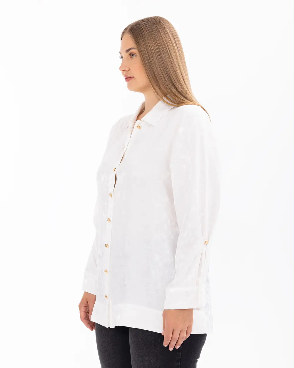 Plus Size Buttoned Sleeve Detailed Shirt