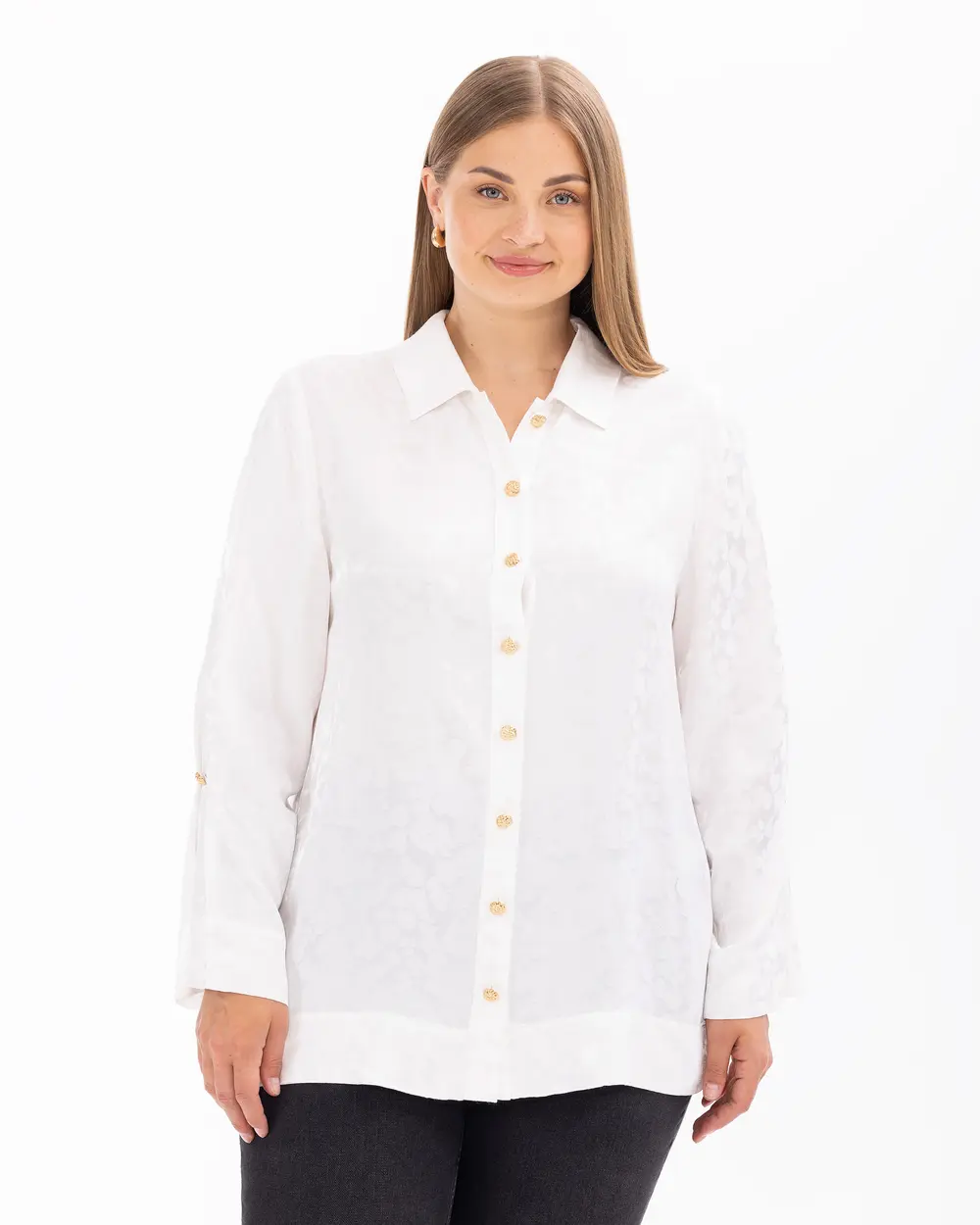 Plus Size Buttoned Sleeve Detailed Shirt