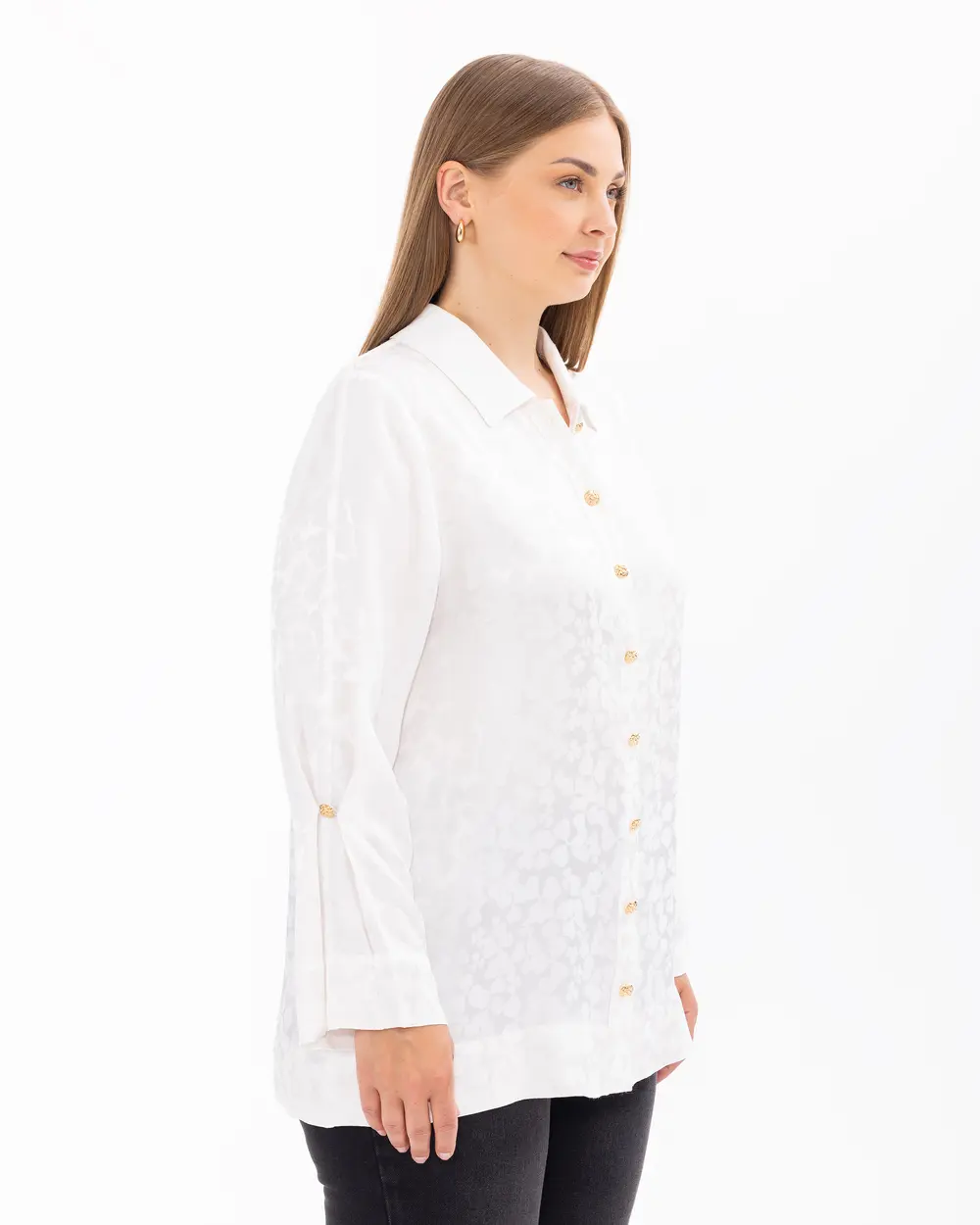 Plus Size Buttoned Sleeve Detailed Shirt