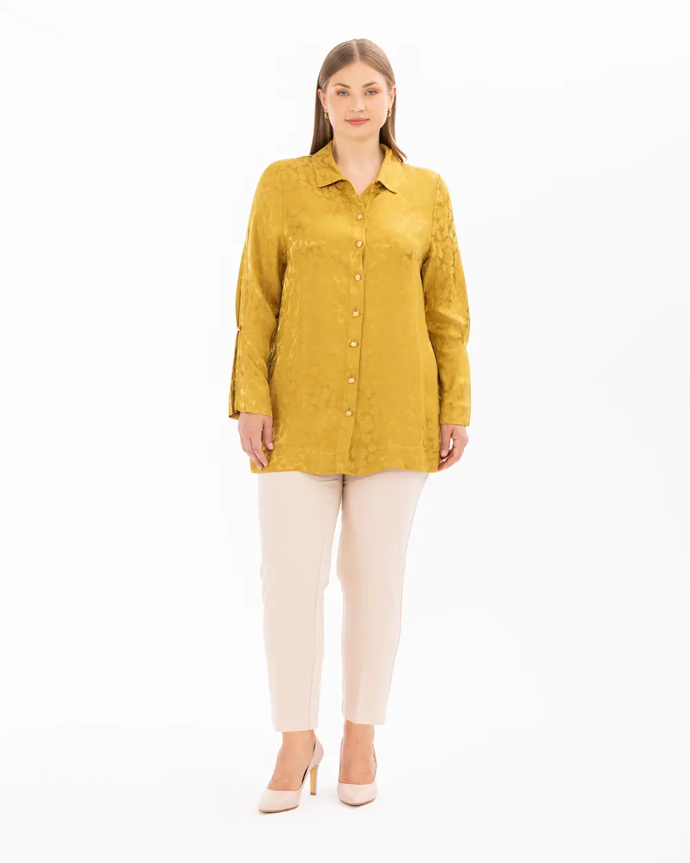 Plus Size Buttoned Sleeve Detailed Shirt