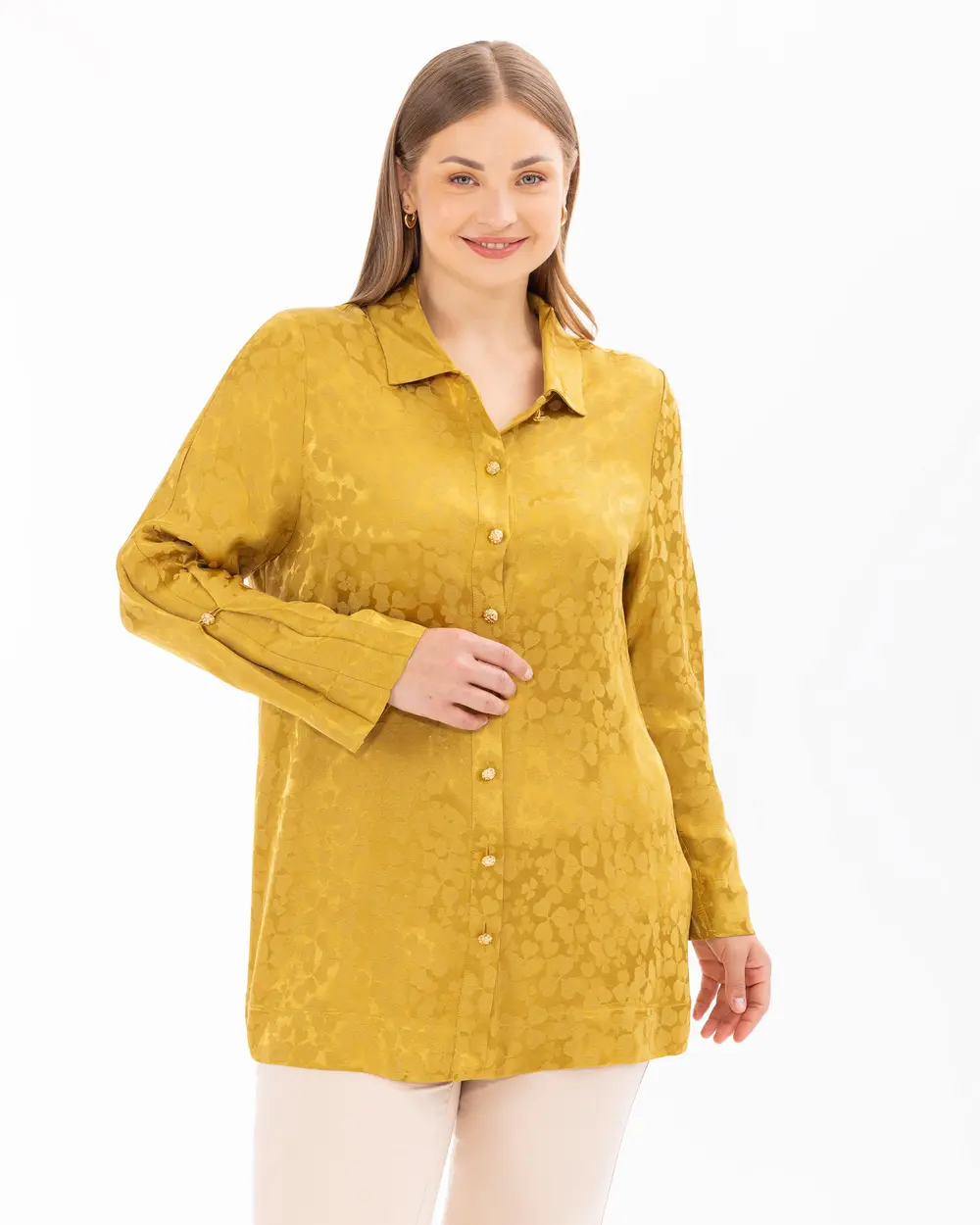 Plus Size Buttoned Sleeve Detailed Shirt