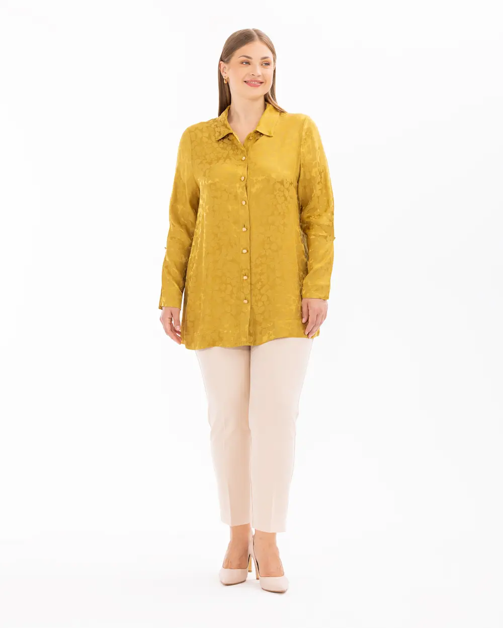 Plus Size Buttoned Sleeve Detailed Shirt