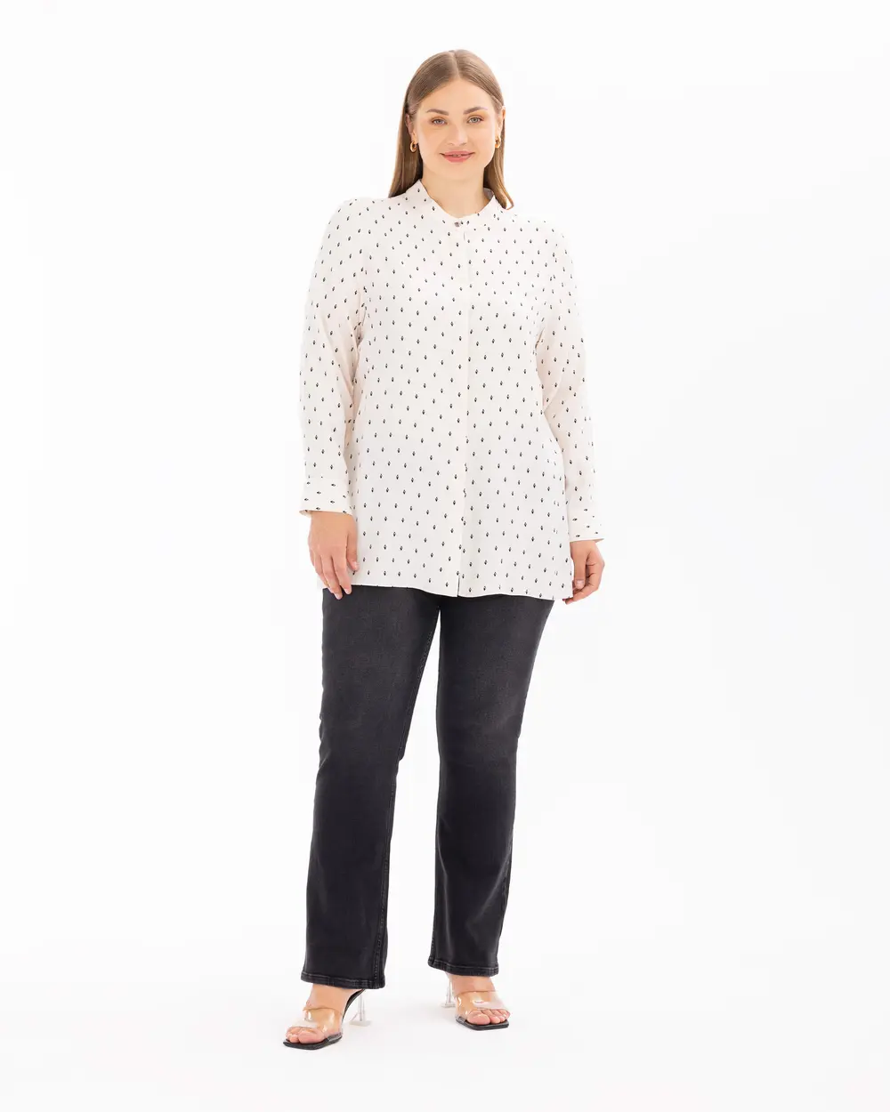 Plus Size Polka Dot Patterned Button Shirt