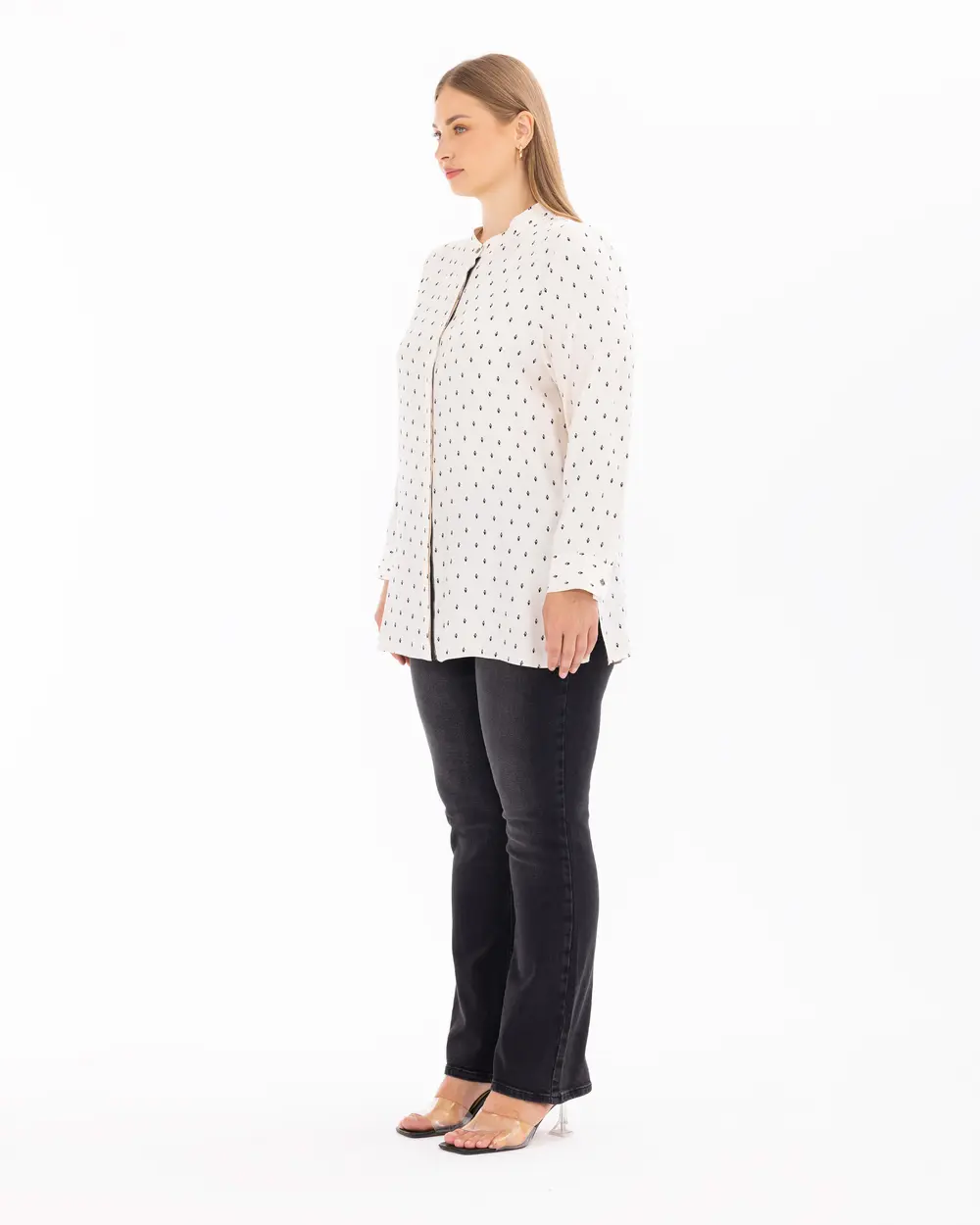 Plus Size Polka Dot Patterned Button Shirt