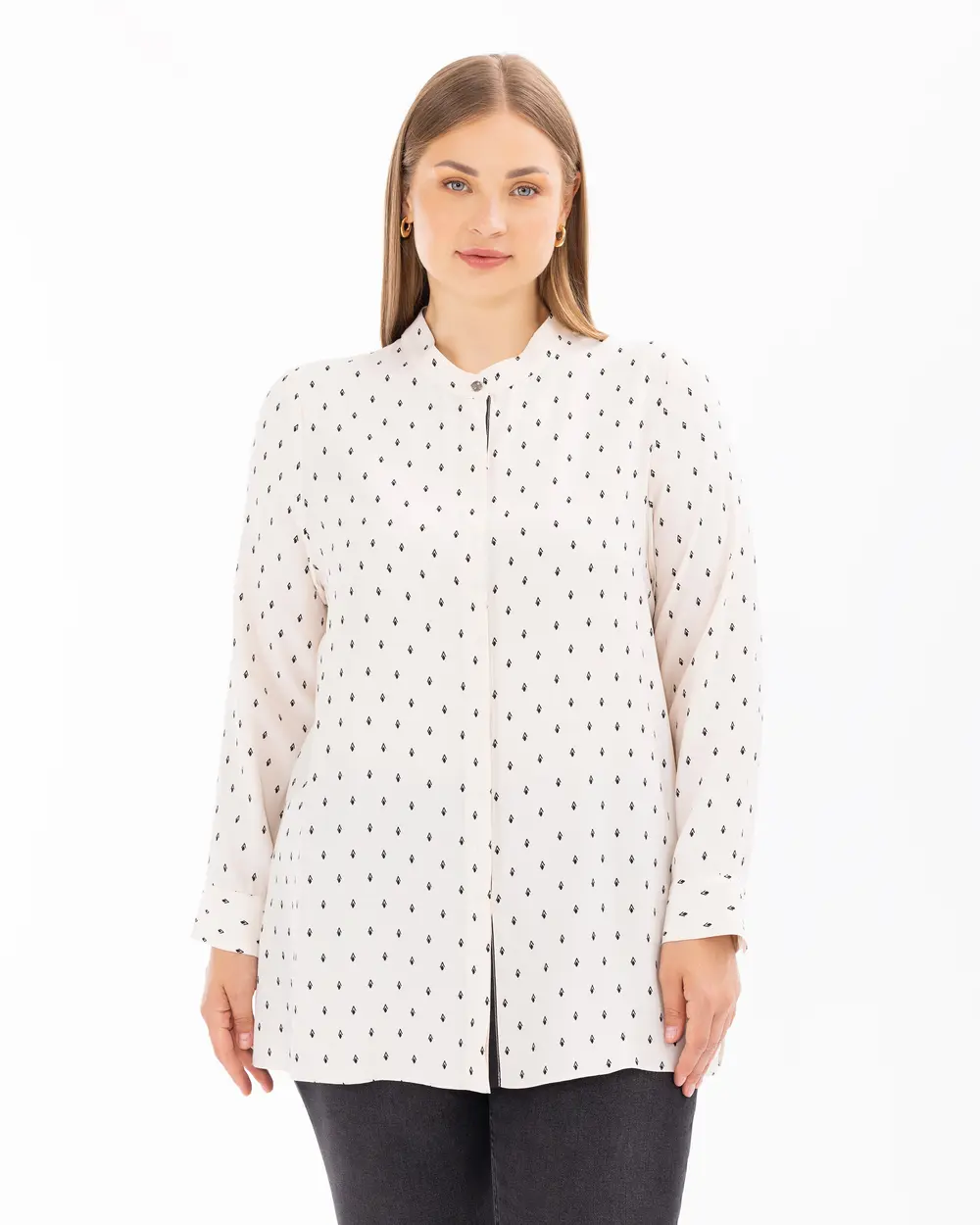 Plus Size Polka Dot Patterned Button Shirt