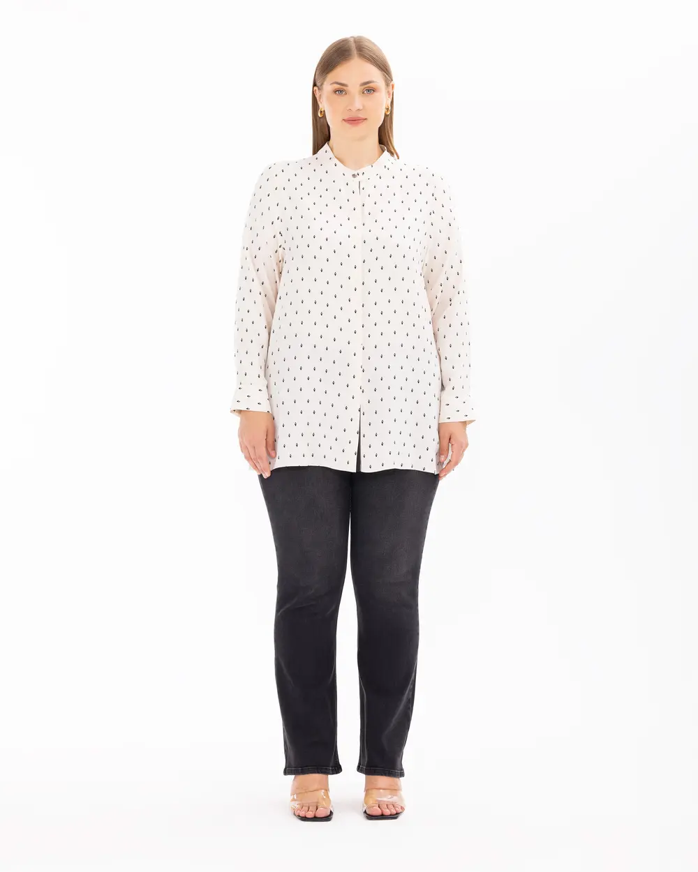 Plus Size Polka Dot Patterned Button Shirt