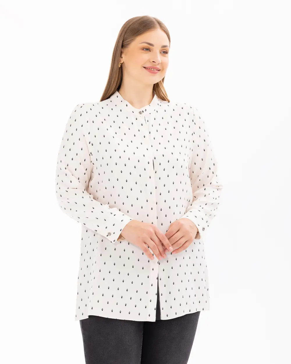 Plus Size Polka Dot Patterned Button Shirt