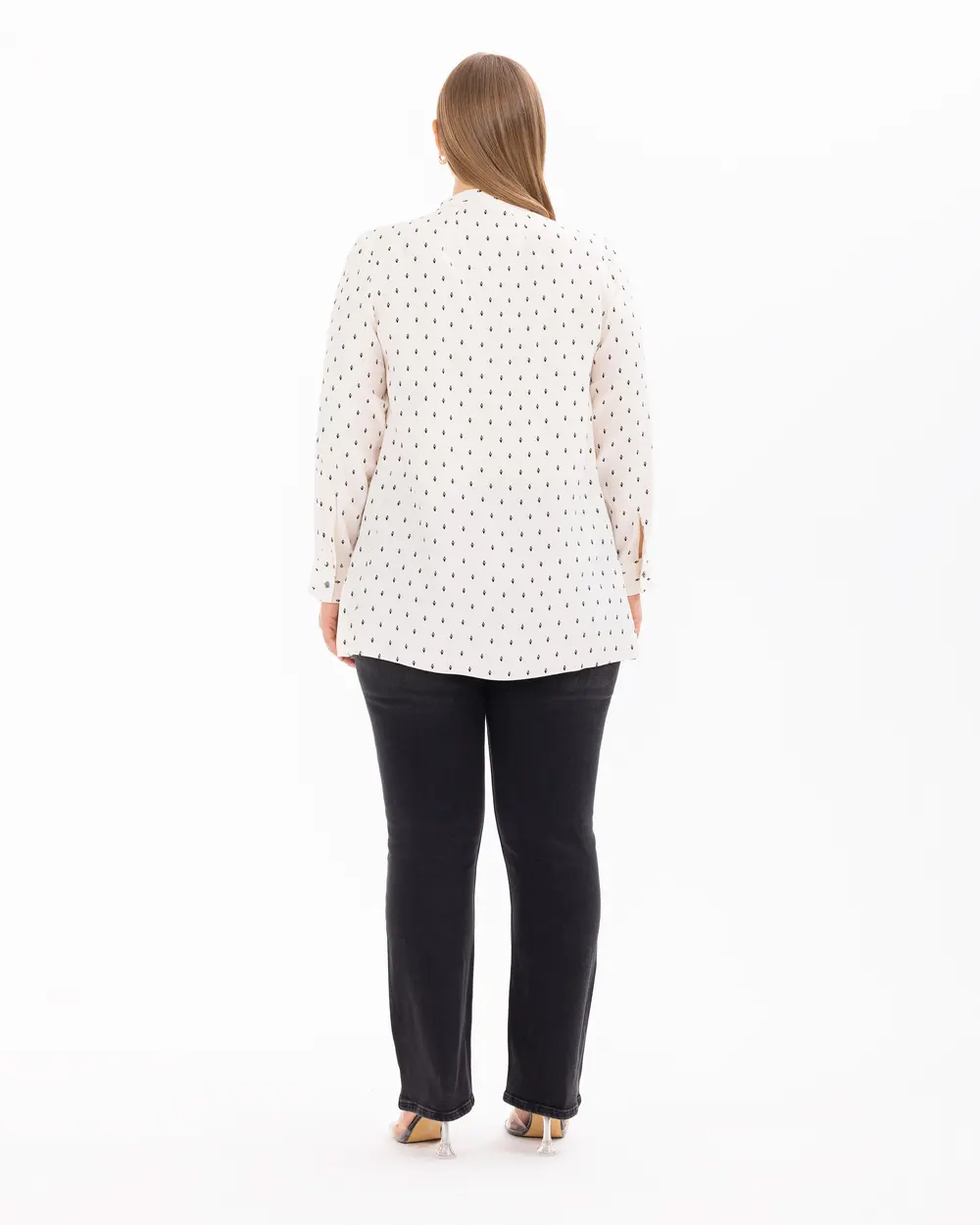 Plus Size Polka Dot Patterned Button Shirt