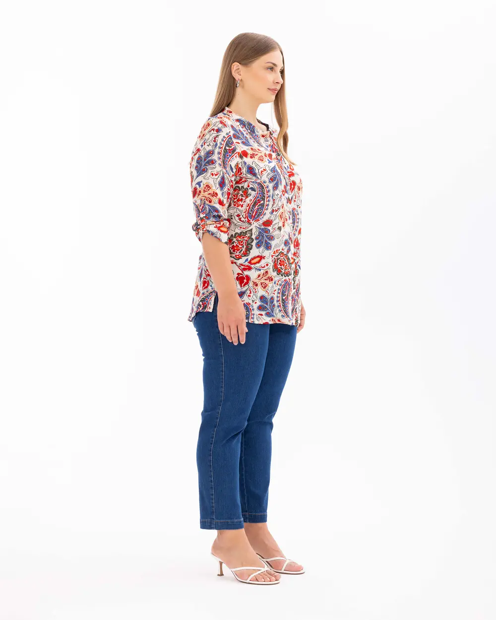 Plus Size Patterned Judge Collar Shirt