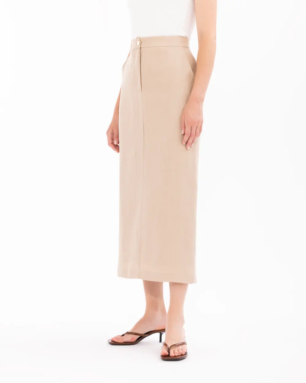 Midi Length Linen Skirt with Pockets