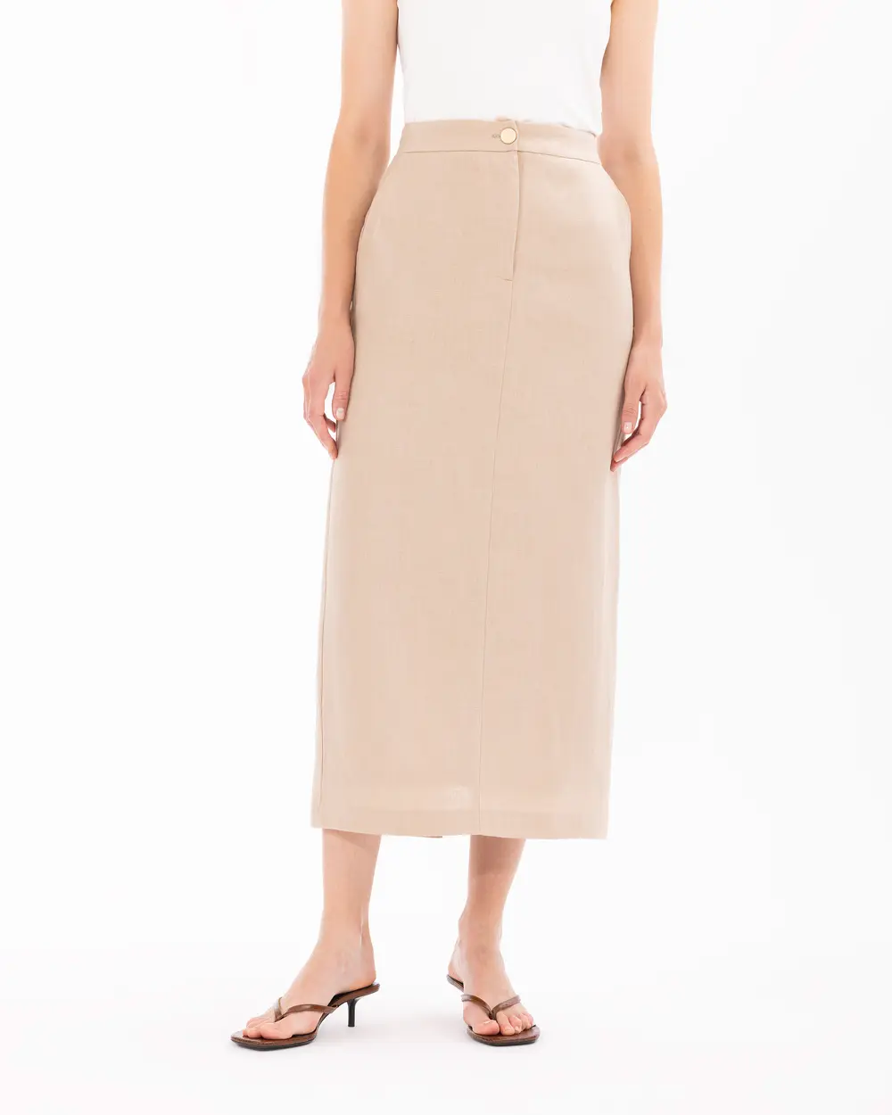 Midi Length Linen Skirt with Pockets