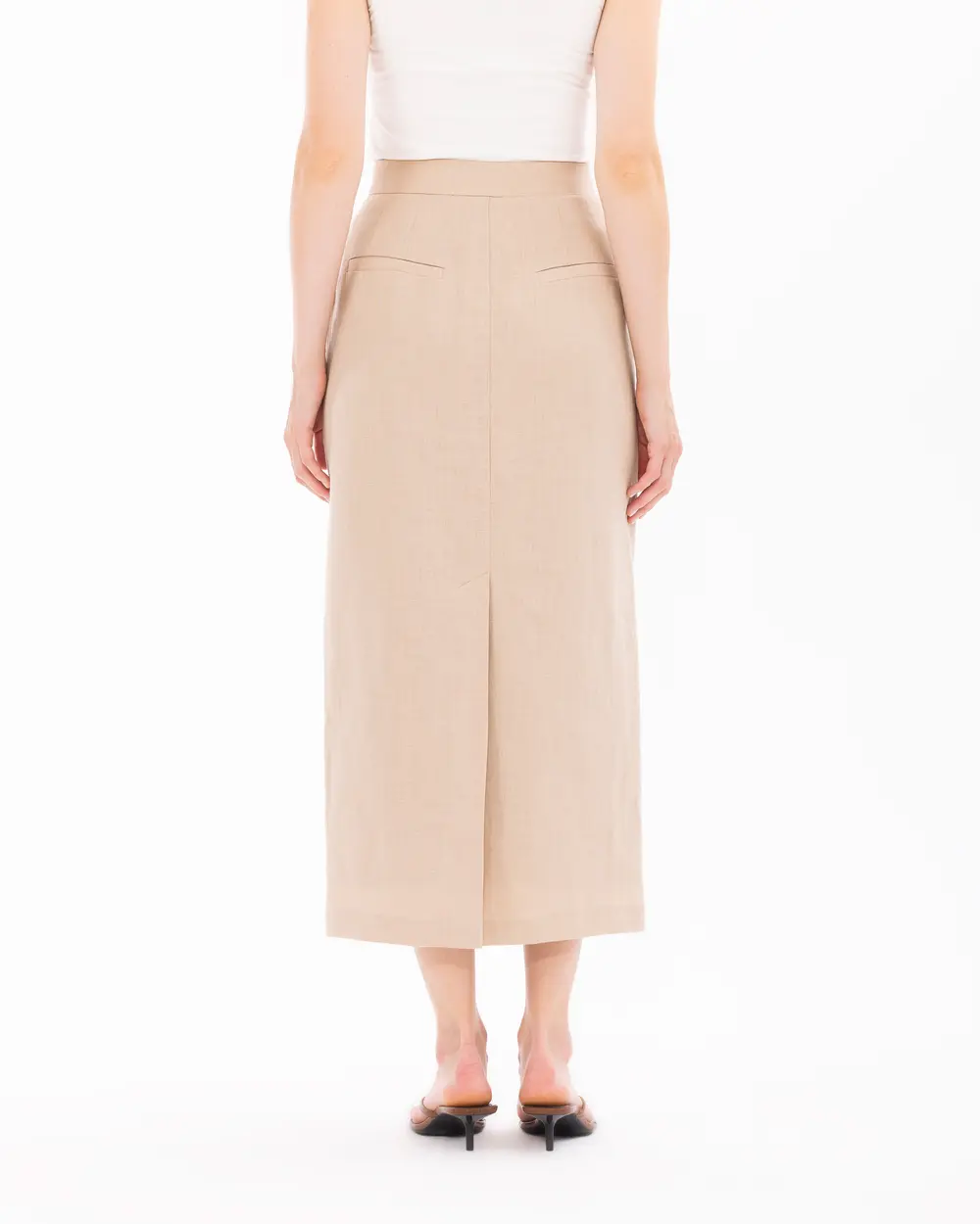 Midi Length Linen Skirt with Pockets