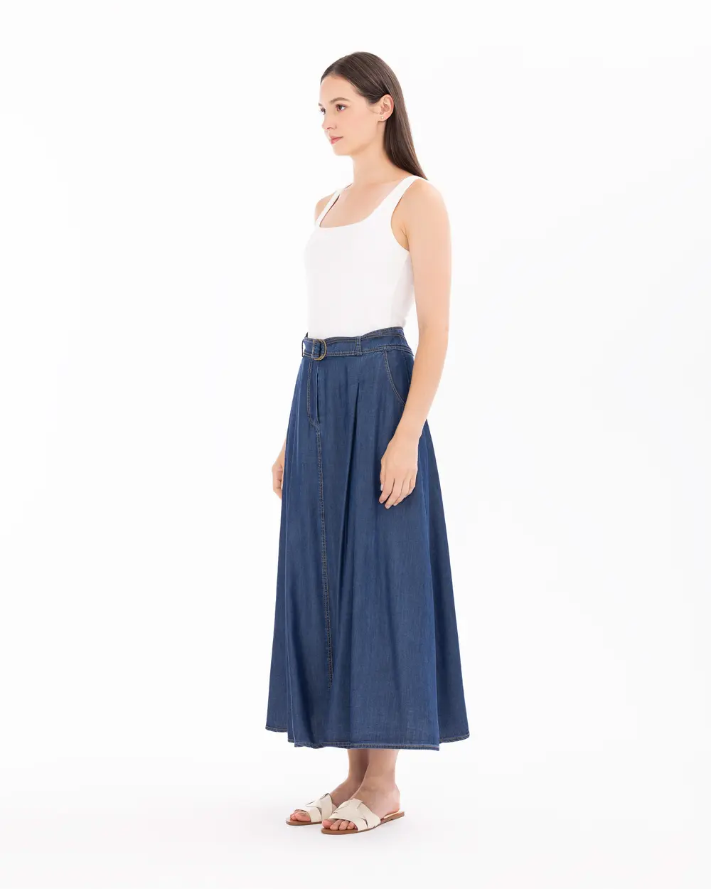 Midi Length Jean Skirt with Pockets