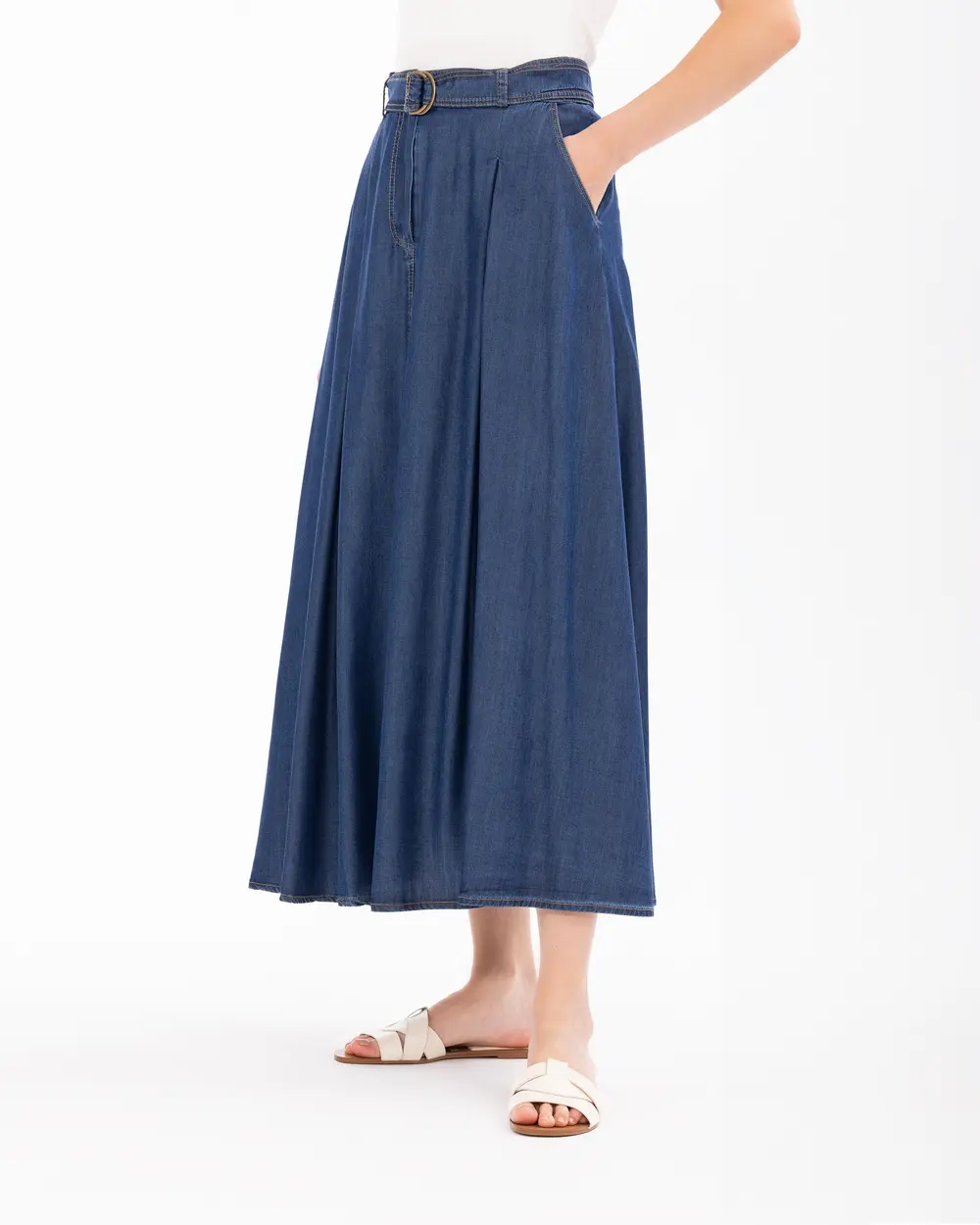 Midi Length Jean Skirt with Pockets