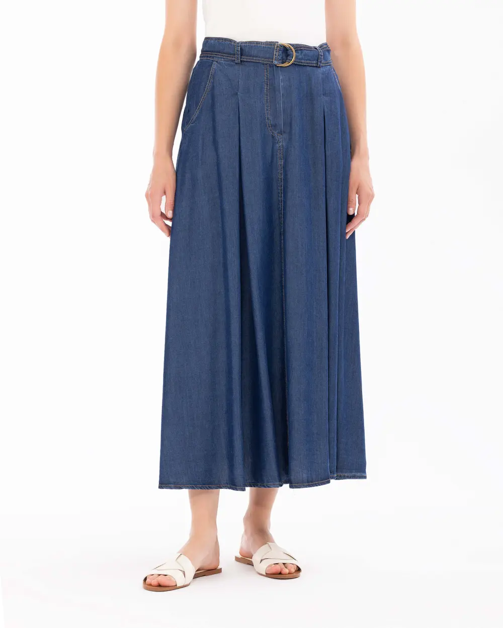 Midi Length Jean Skirt with Pockets