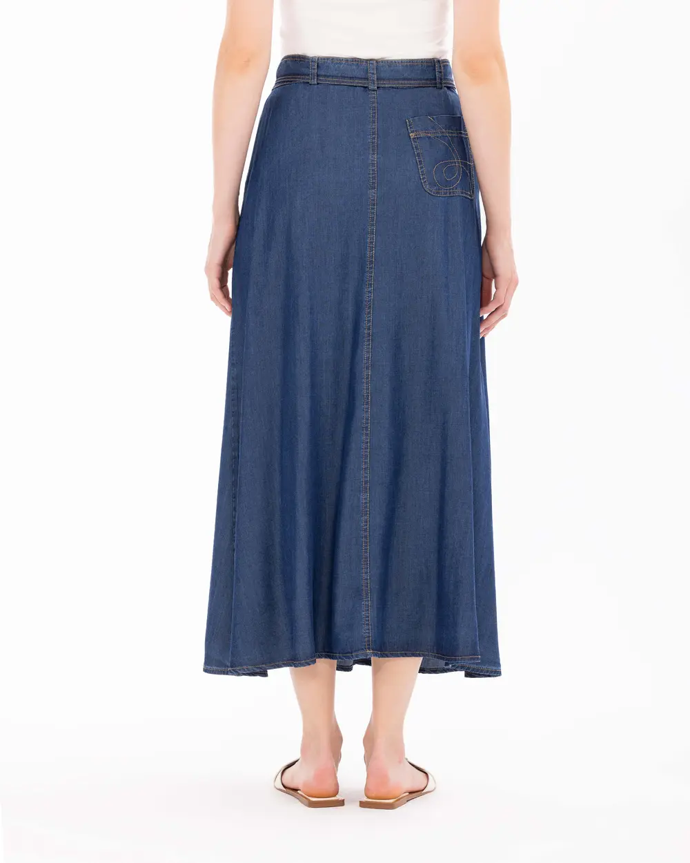 Midi Length Jean Skirt with Pockets