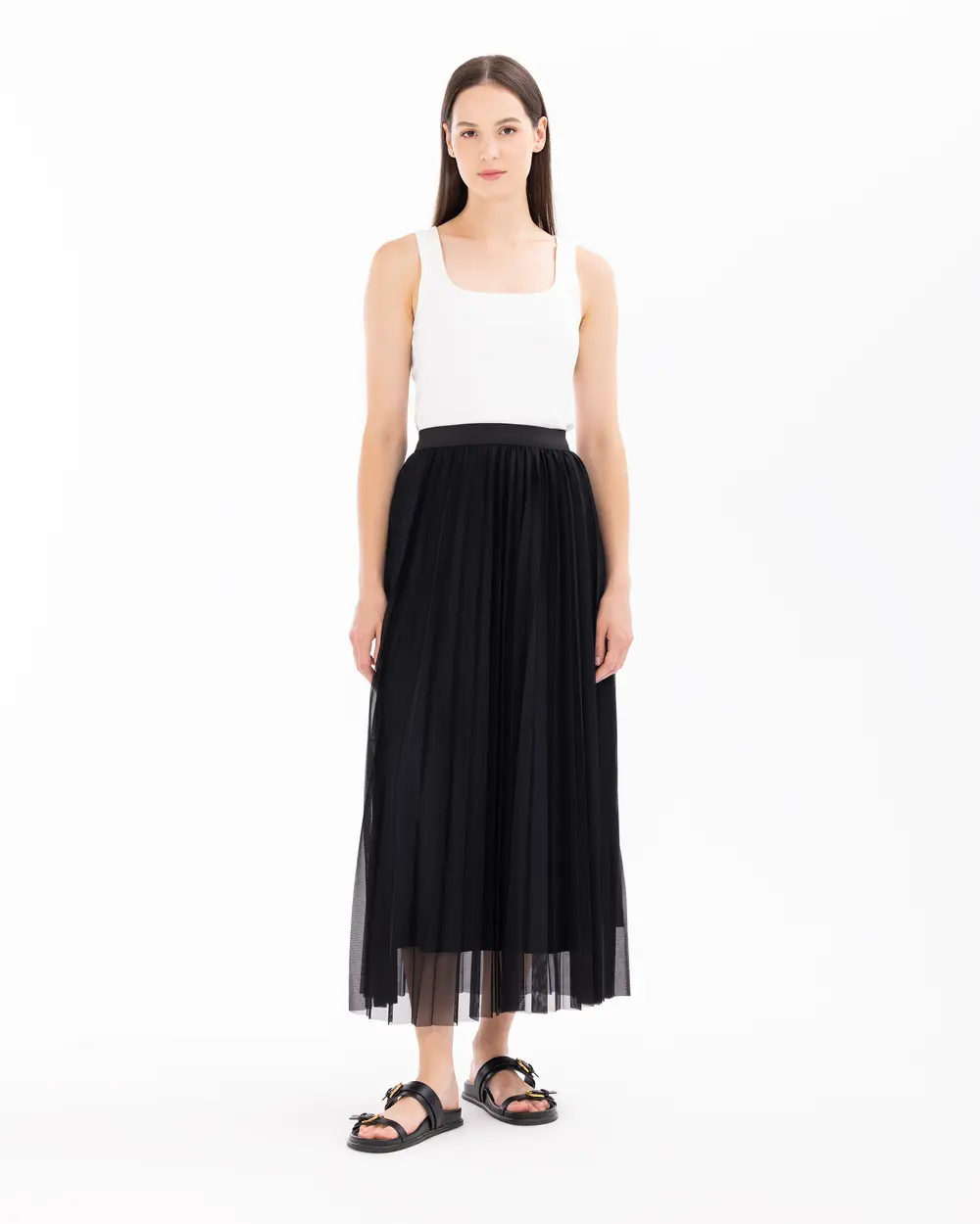 Pleated Lined Tulle Skirt