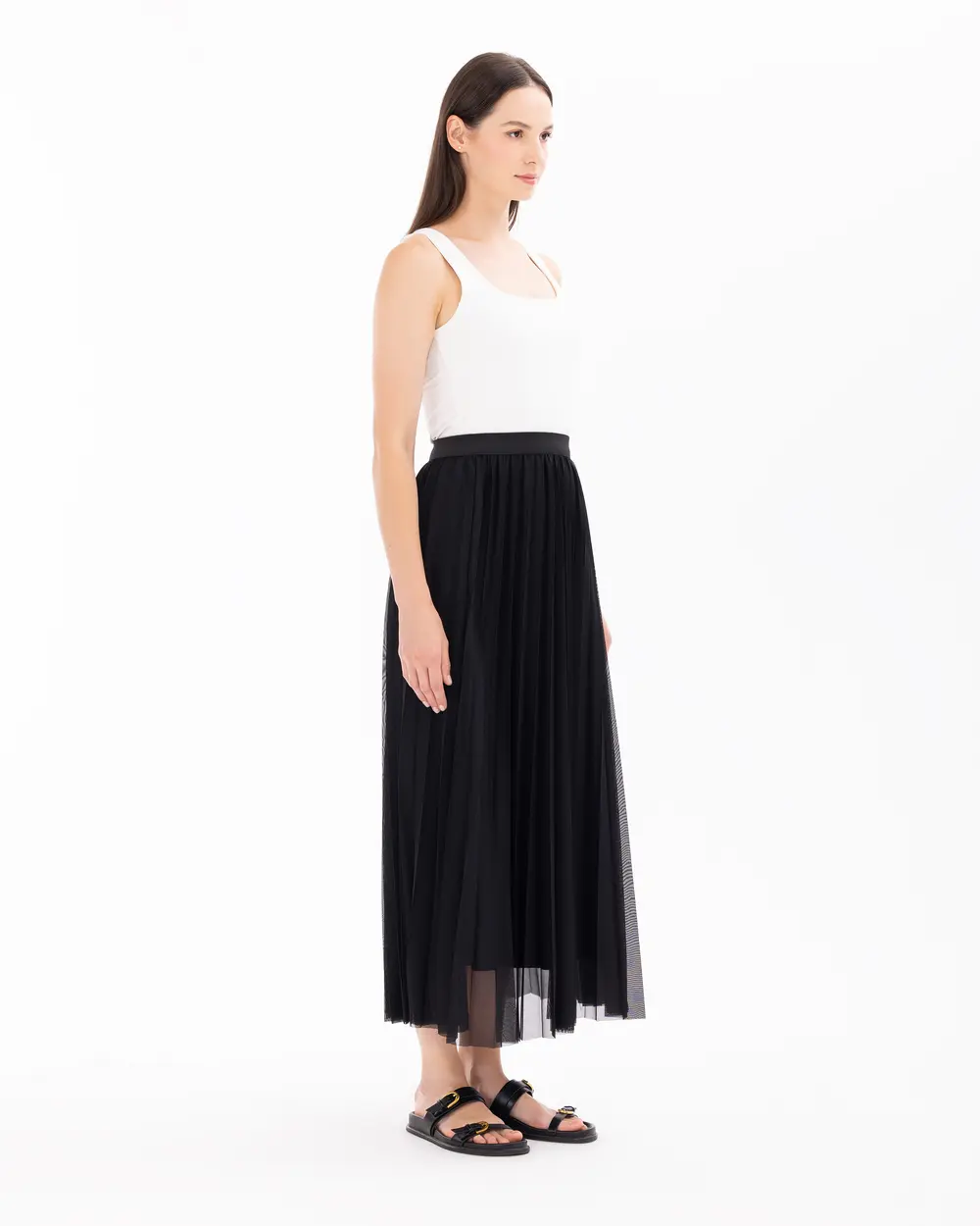 Pleated Lined Tulle Skirt