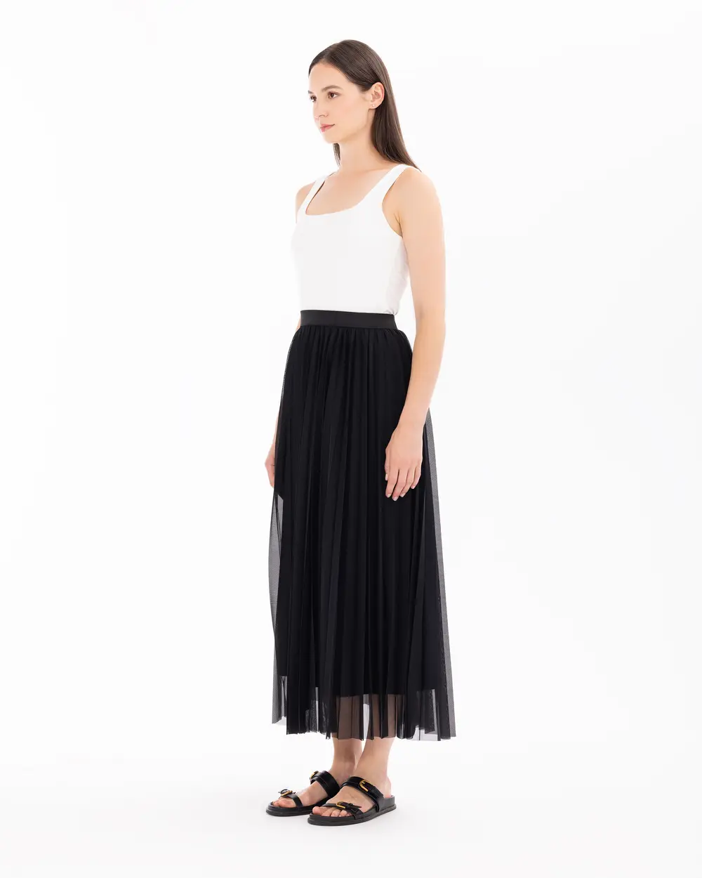 Pleated Lined Tulle Skirt