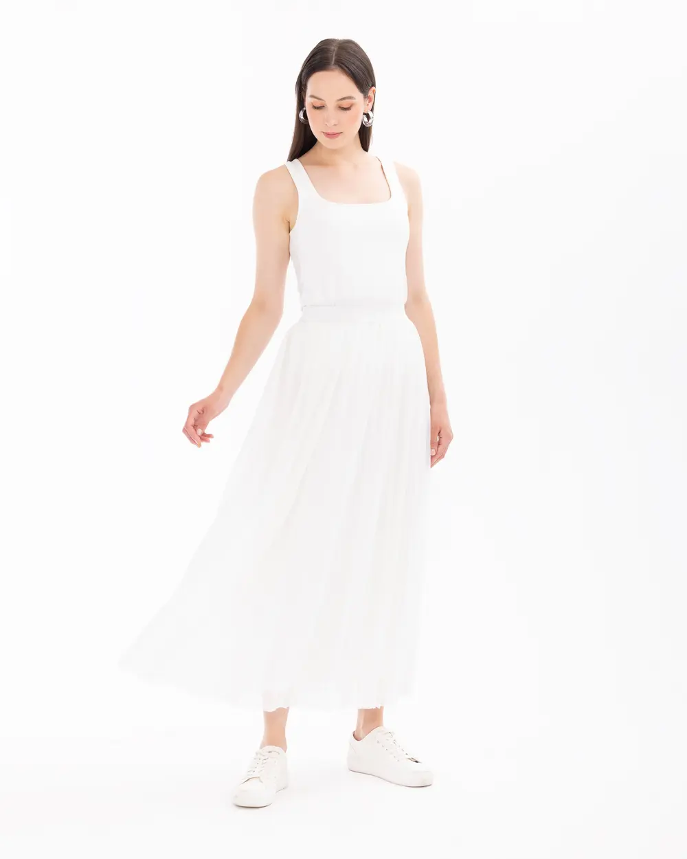 Pleated Lined Tulle Skirt