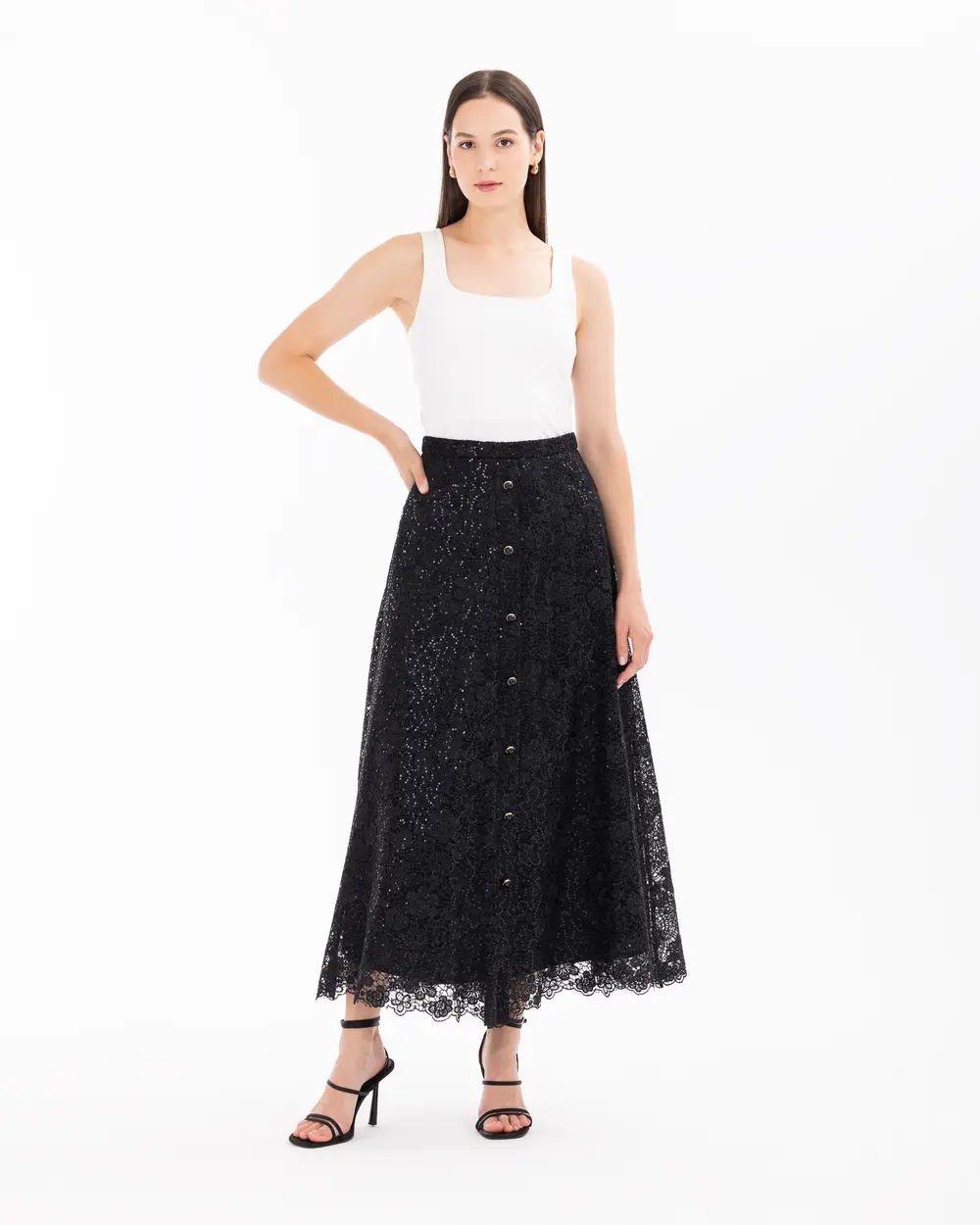 Sequin High Waist Lace Elegant Skirt