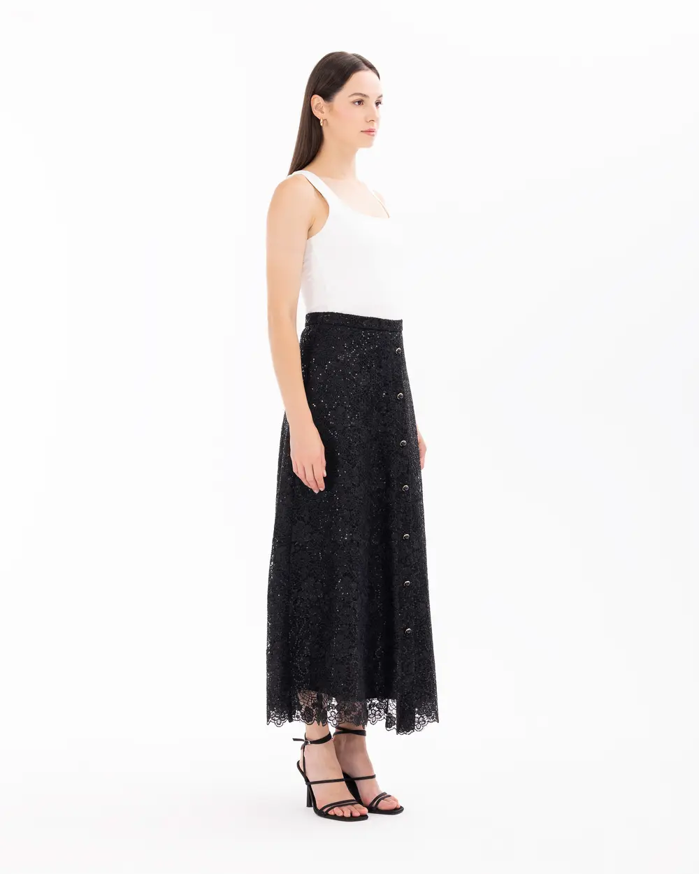 Sequin High Waist Lace Elegant Skirt