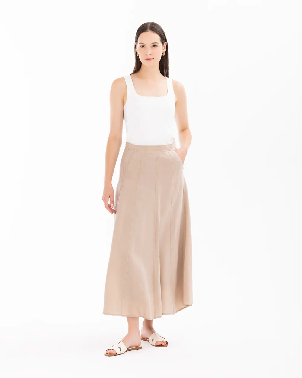 High Waist Flared Skirt with Pockets