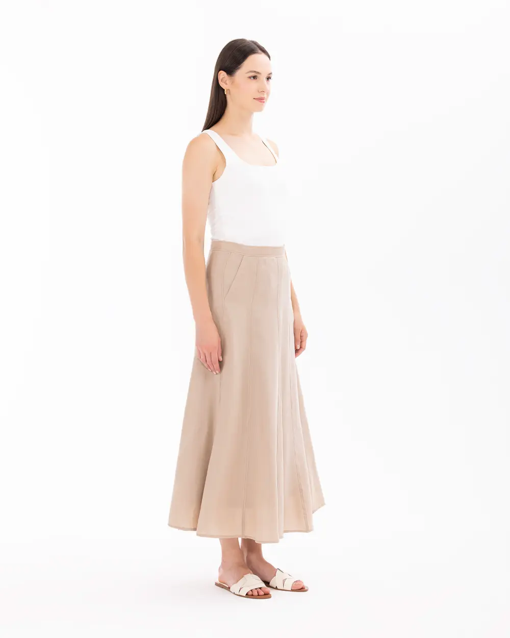 High Waist Flared Skirt with Pockets