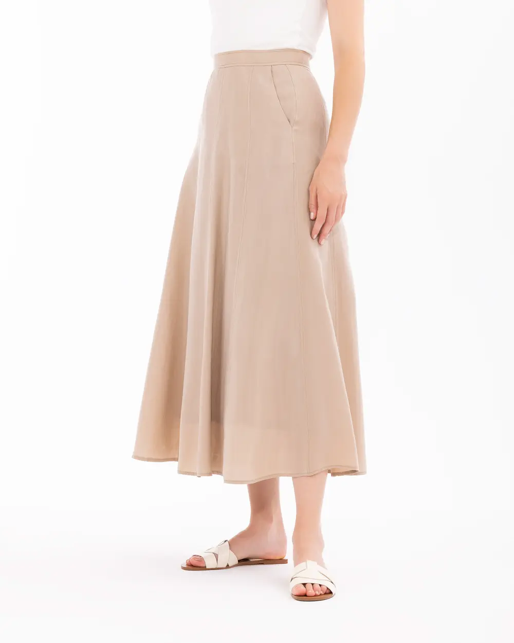 High Waist Flared Skirt with Pockets