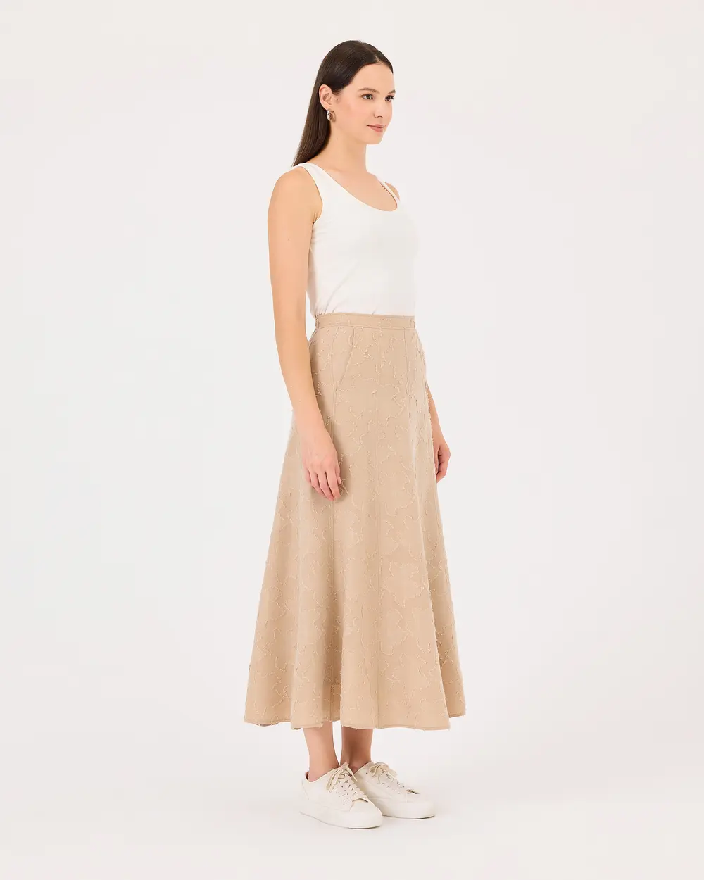 High Waist Flared Skirt with Pockets