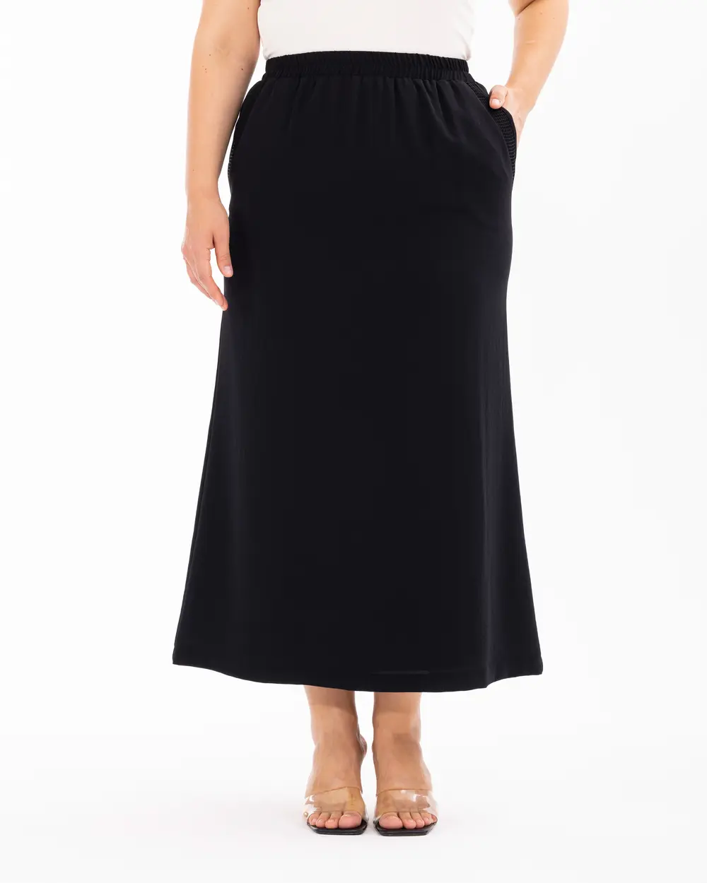 Plus Size Elastic Waist Pocket Skirt