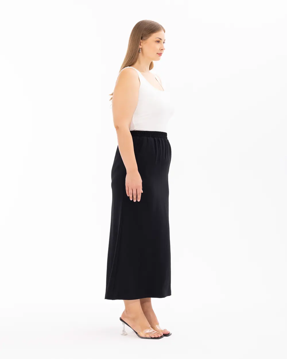 Plus Size Elastic Waist Pocket Skirt