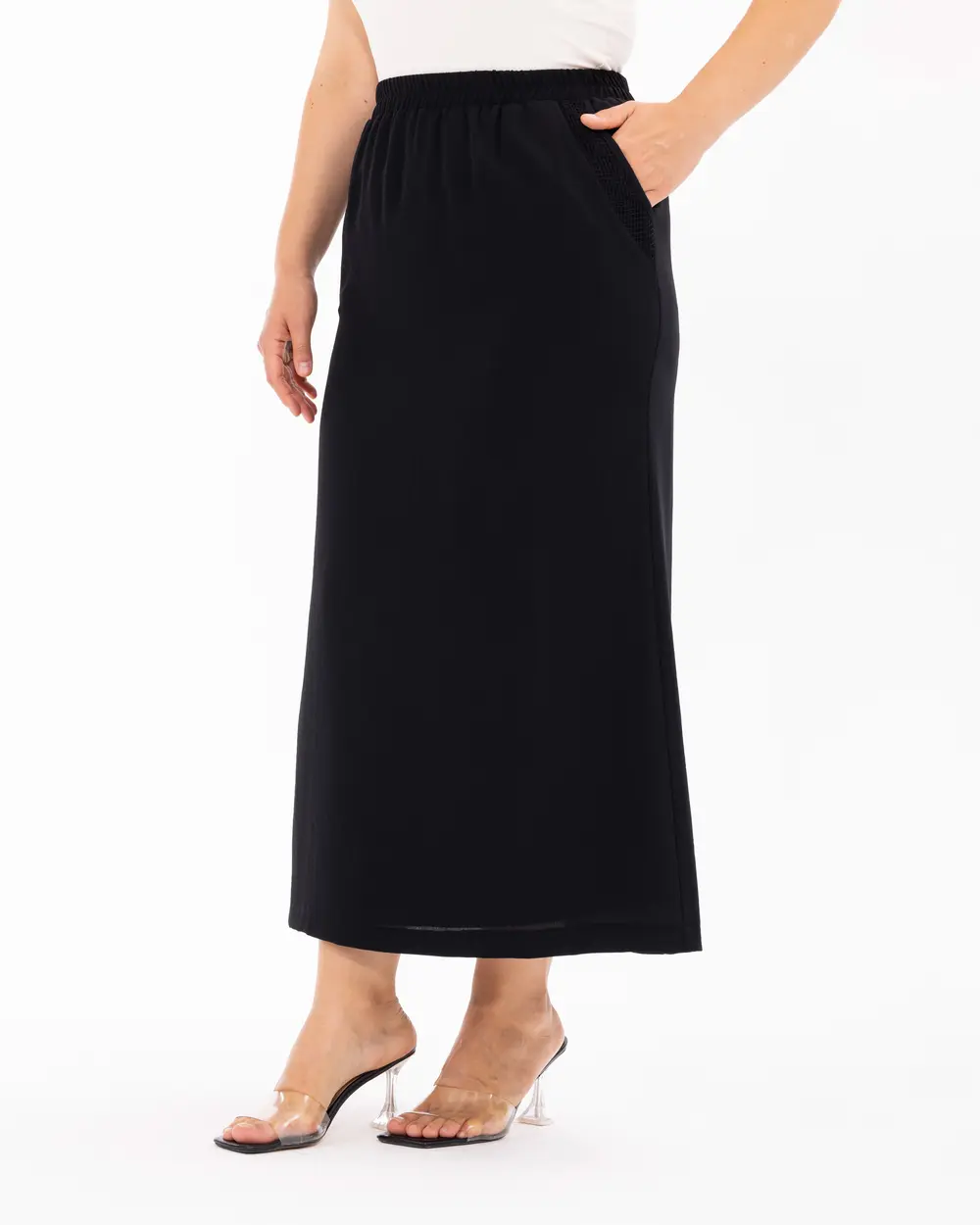 Plus Size Elastic Waist Pocket Skirt