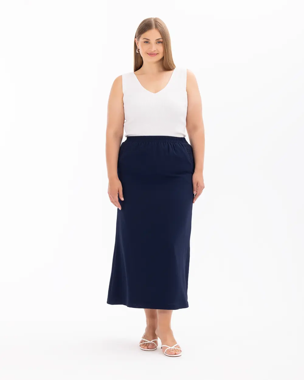 Plus Size Elastic Waist Pocket Skirt